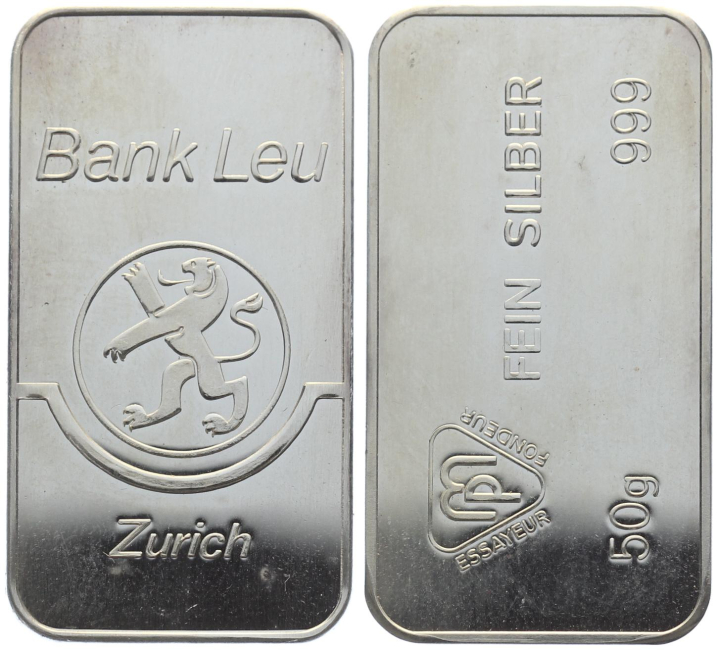 50 Gramm Silberbarren Bank Leu